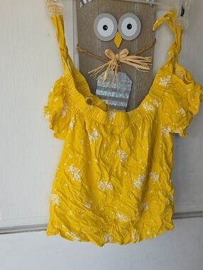 Women’s Yellow Floral Off-Shoulder Top Y2k Festival Top Xs